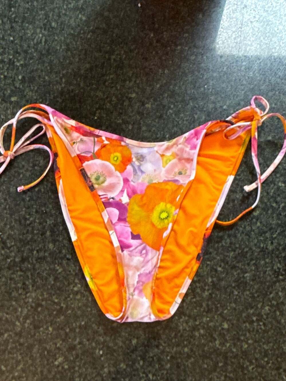 Aerie Orange Floral String Cheeky Bikini Bottom size XL